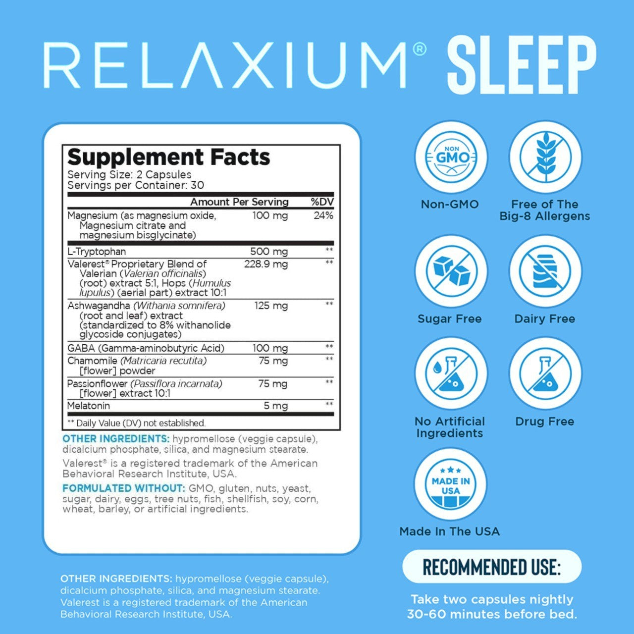 Relaxium Sleep Aid for Adults, 5mg Melatonin, Magnesium Glycinate, 30-Day
